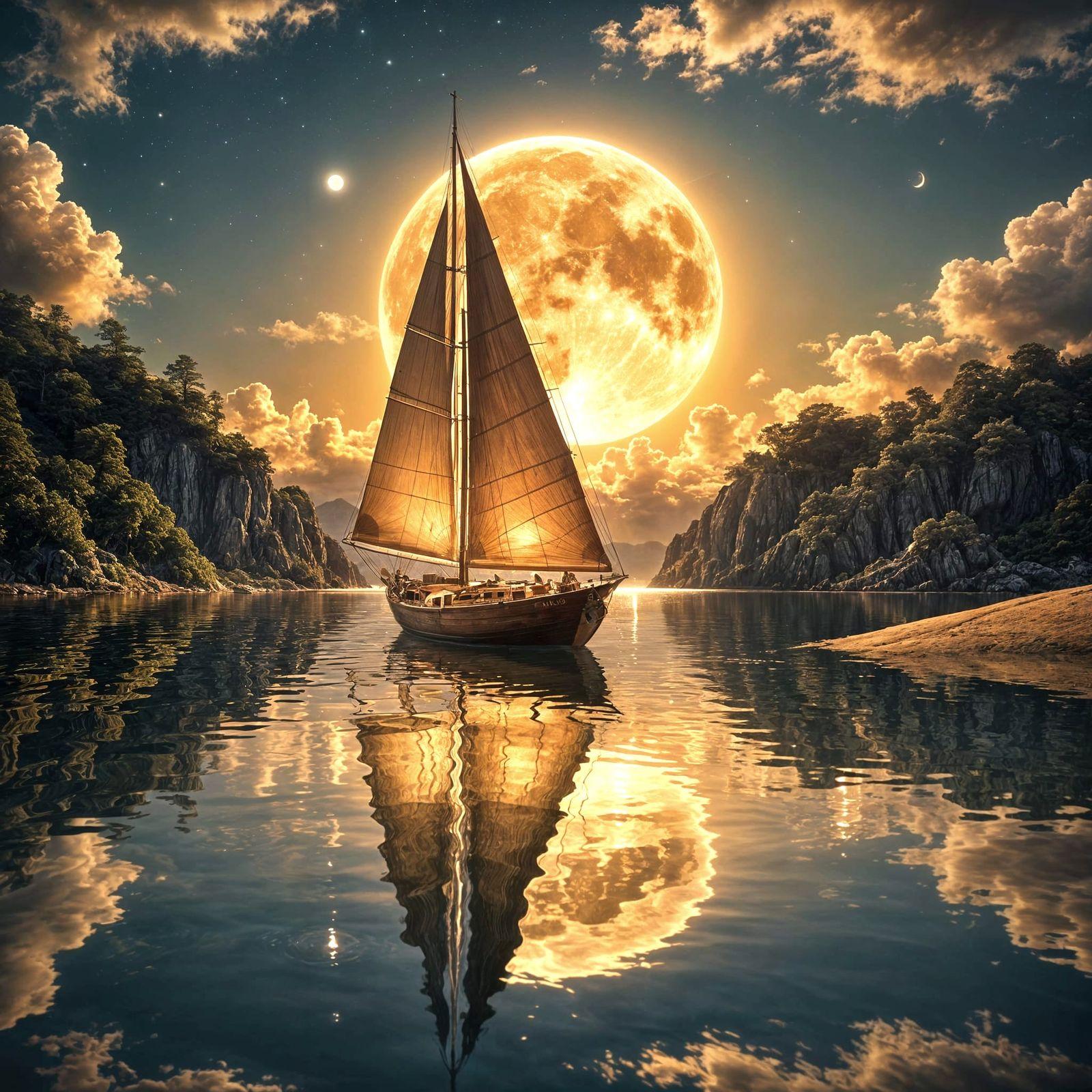 A boat sail on water on sunset view