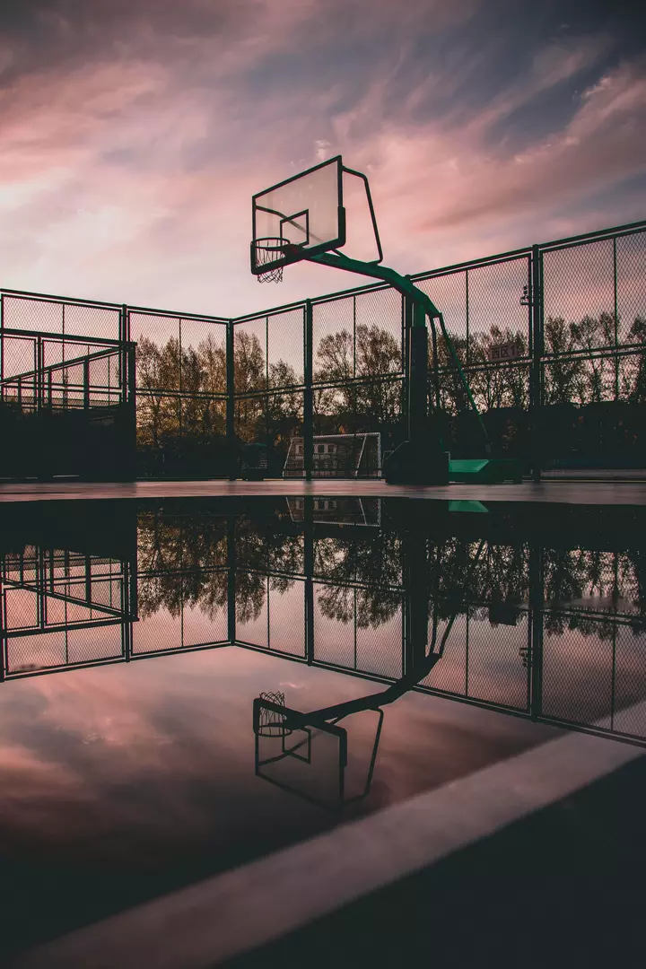 Basketball court in sunset