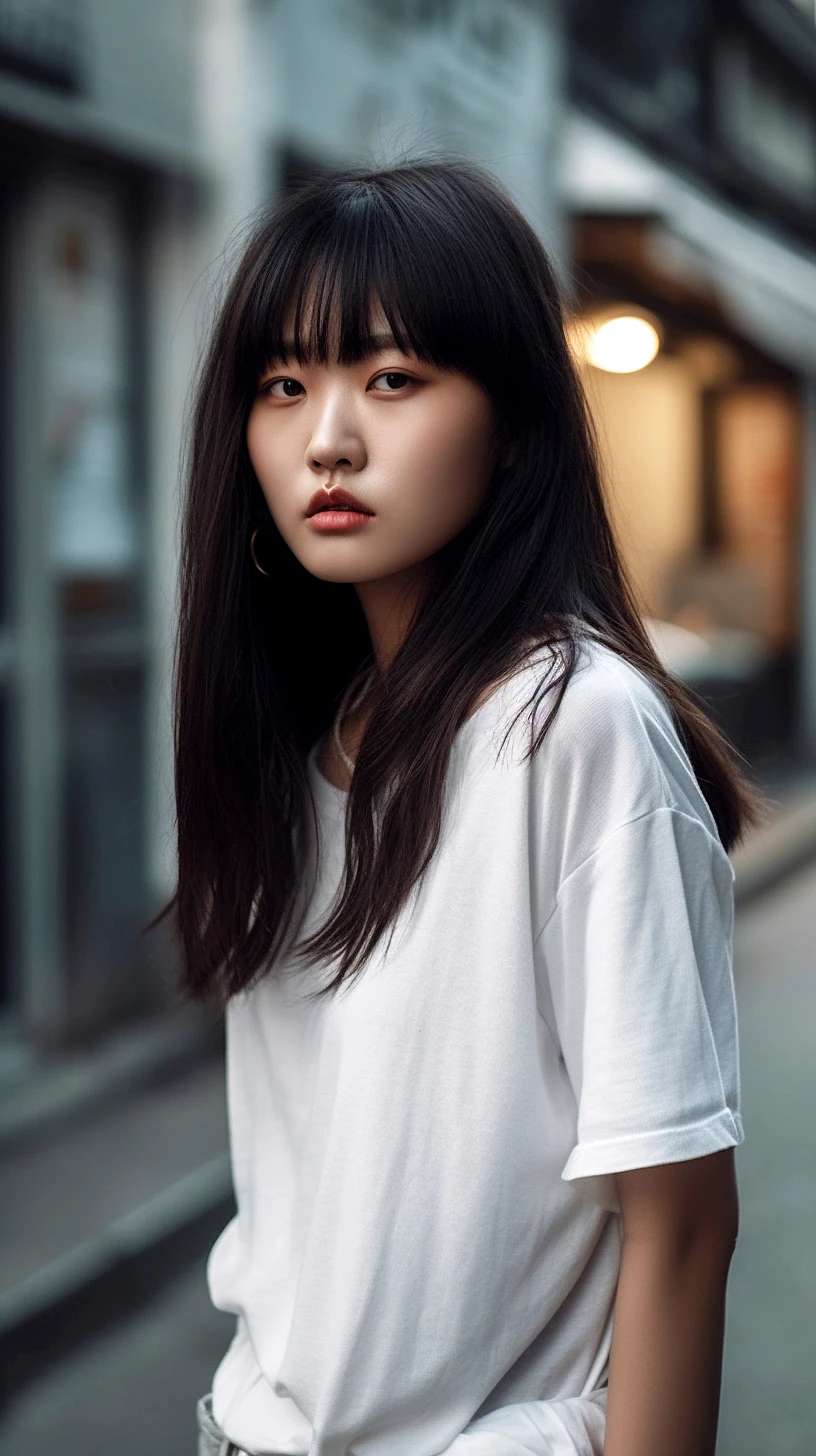 Beautiful and pretty South Korean girl on street