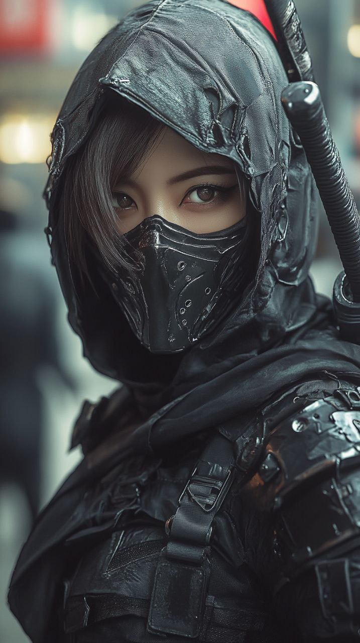 Beautiful women ninja in black