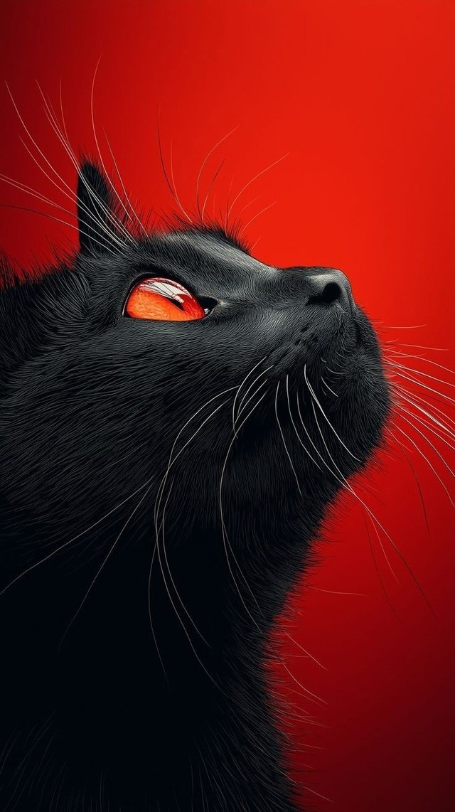 Black cat red background