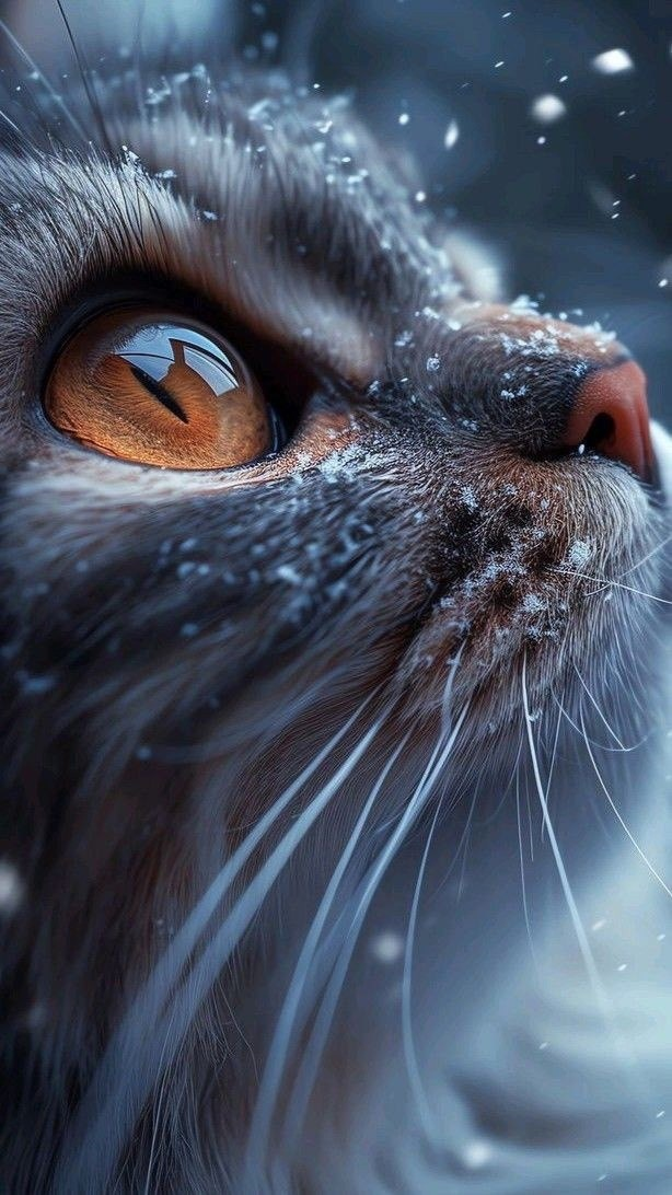 Cute cat with snow