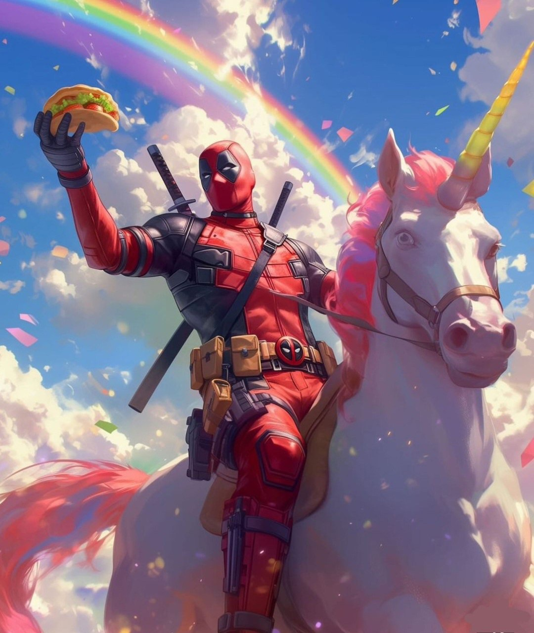 Deadpool seating on unicorn Free Deadpool seating on unicorn HD wallpaper download