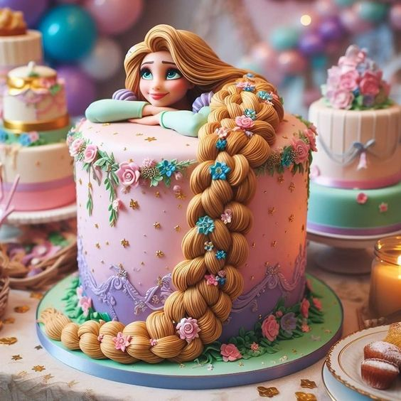 Free Enchanting Disney Princess Cake with Stunning Braided Hair Design HD wallpaper download