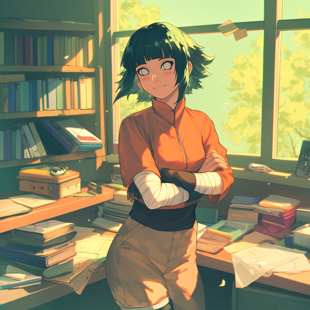 Girl standing in the library wallpaper