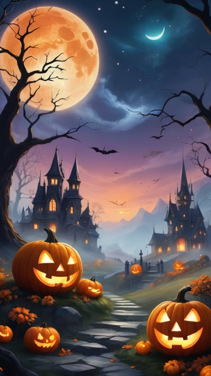 Free Halloween castle pumpkin image HD wallpaper download