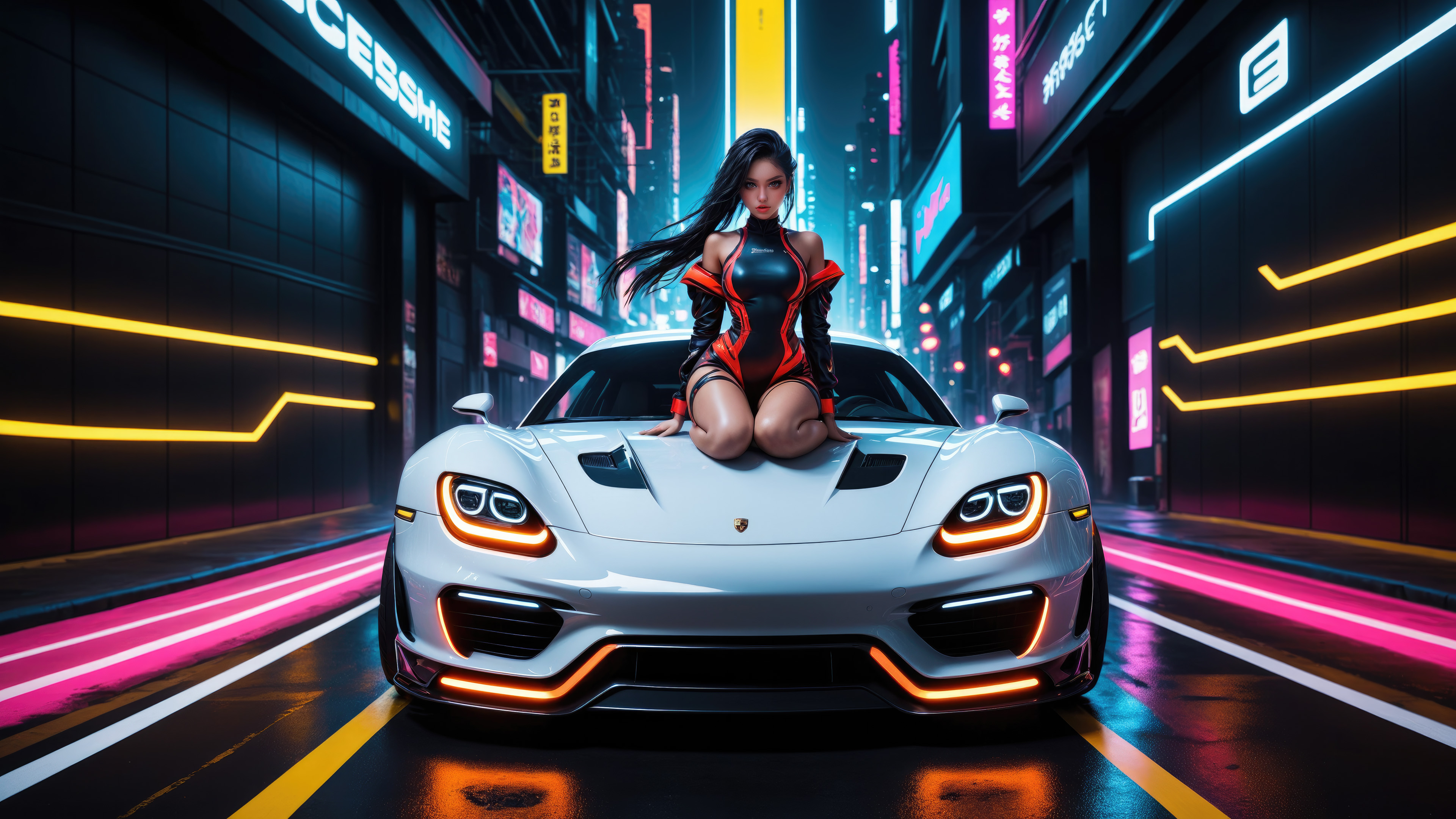 Free Hot anime girl seat on sports car HD wallpaper download