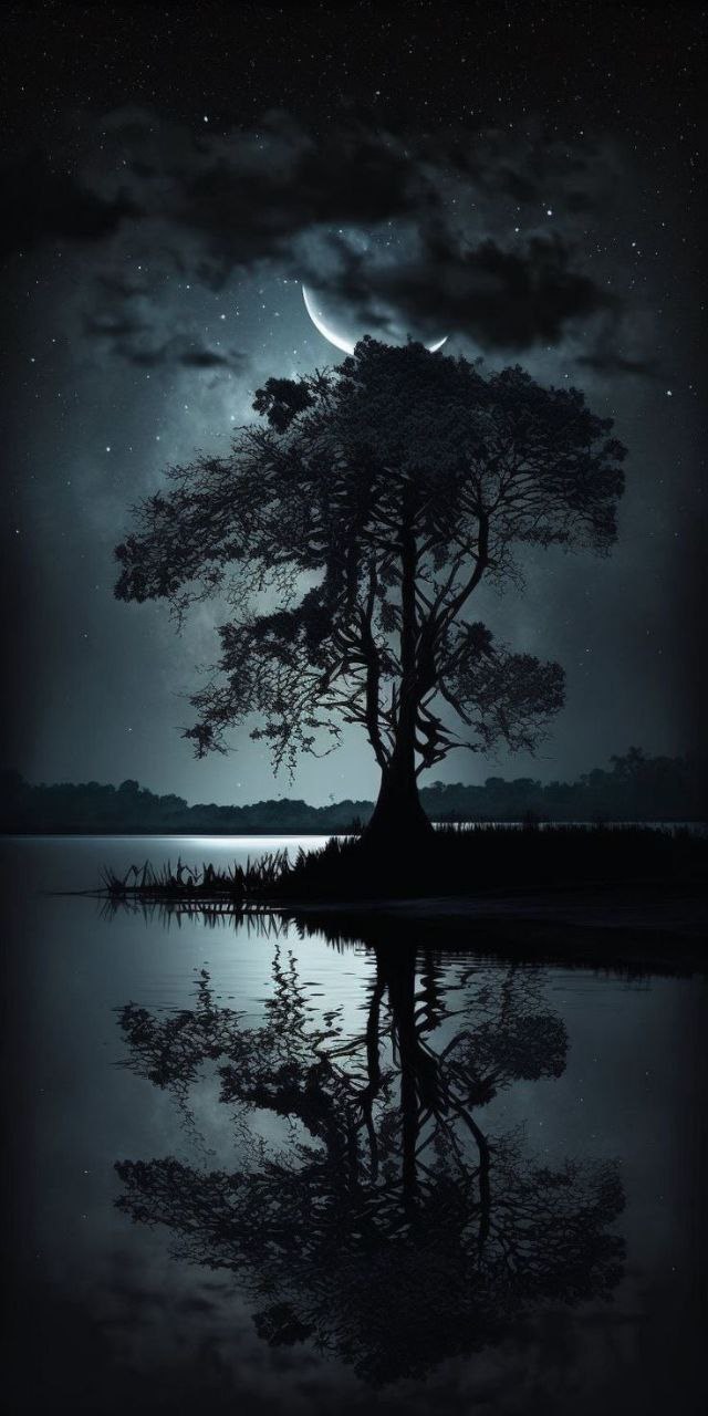 iPhone dark wallpaper 4k Night tree view