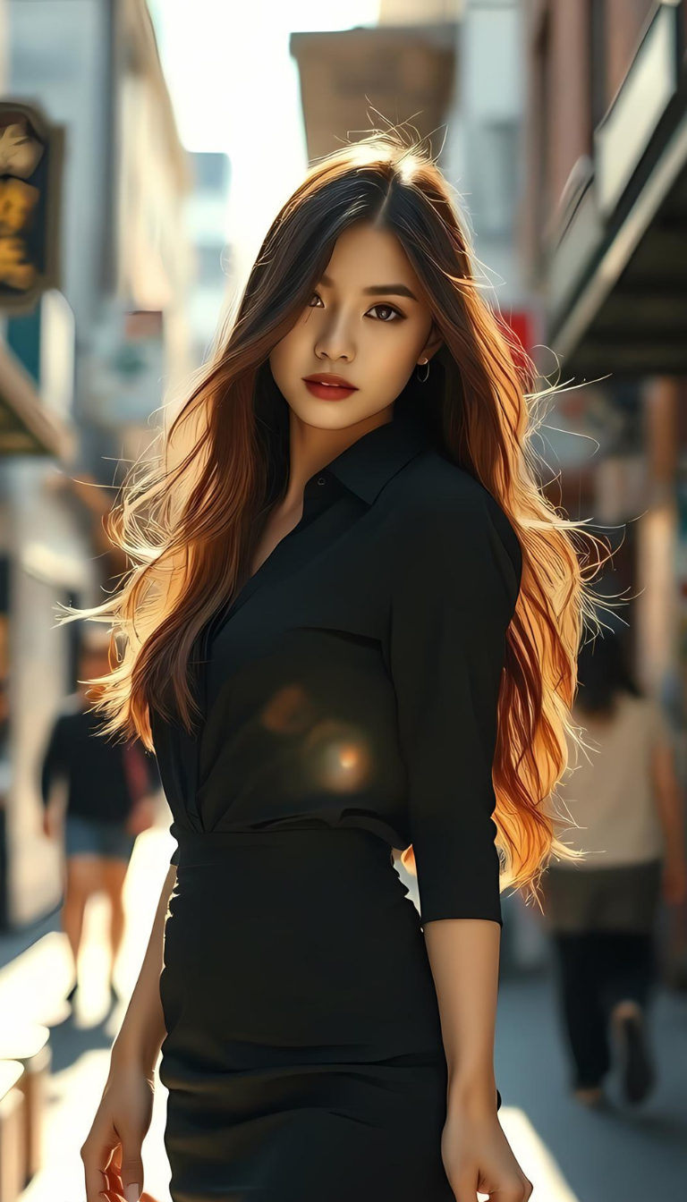 Korean girl black shirt