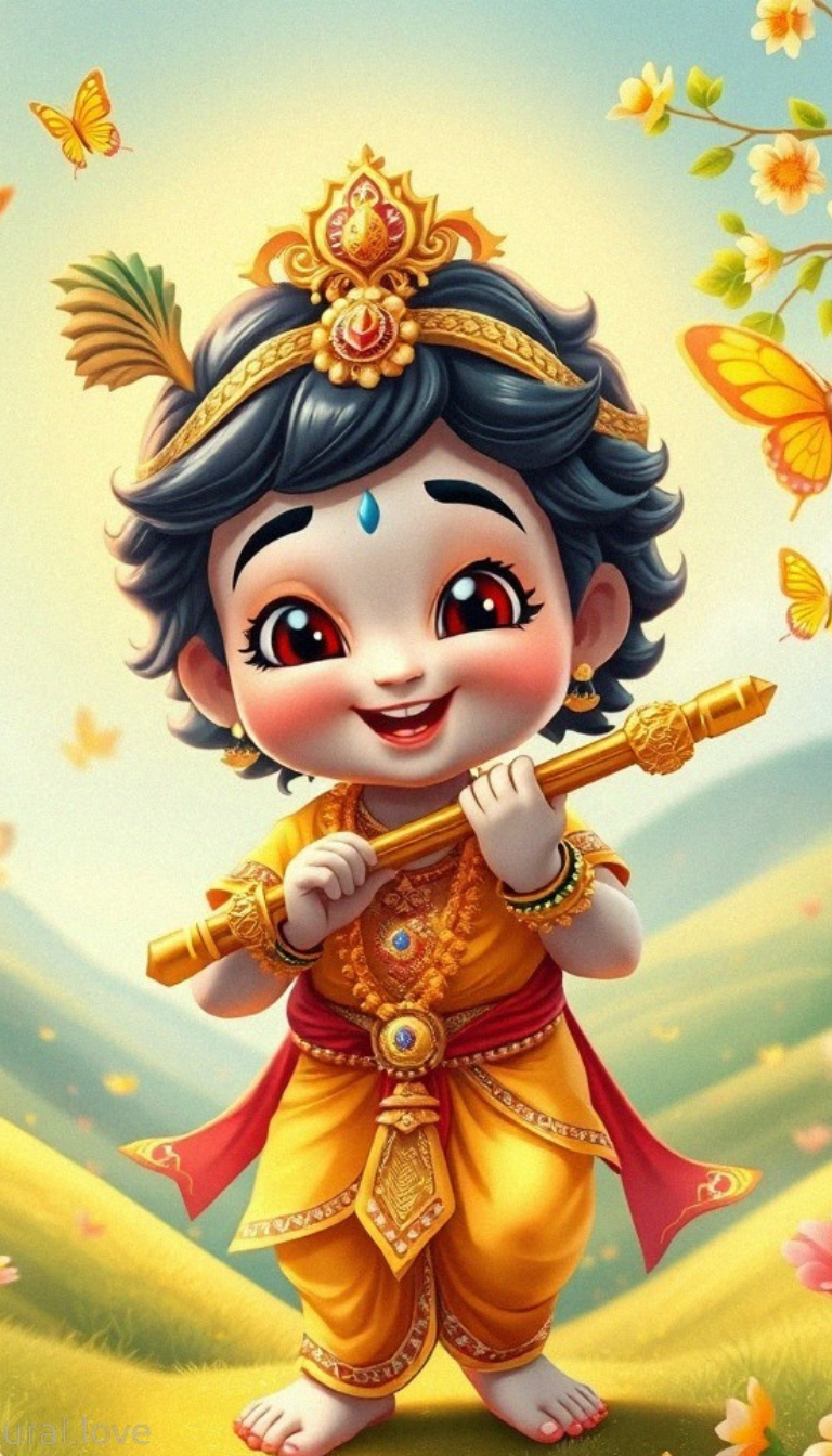 Little Krishna with flute wallpapers