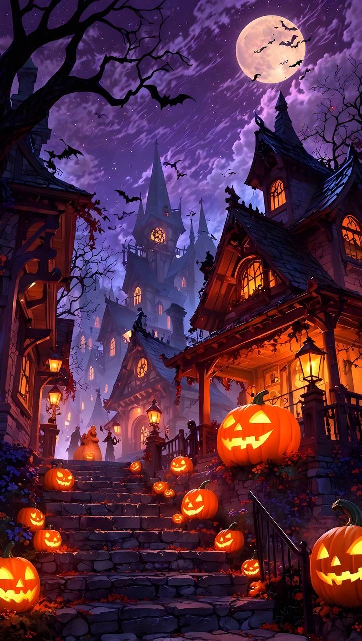 Free Night view Halloween castles HD wallpaper download