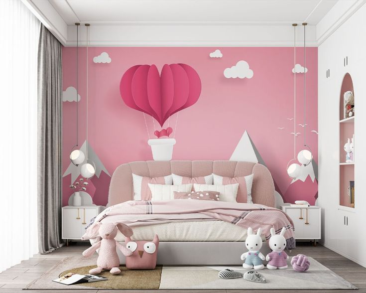 Pink Wallpaper for Kids bed idea with stuff toys and wall Free Pink Wallpaper for Kids bed idea with stuff toys and wall HD wallpaper download