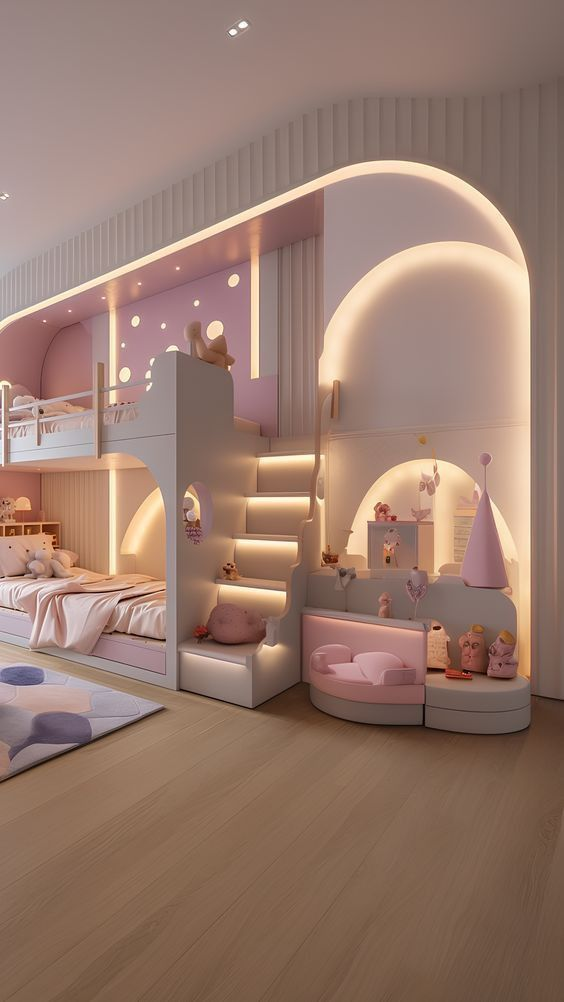 Free Pink Wallpaper for Kids bedroom idea with 2 bed HD wallpaper download