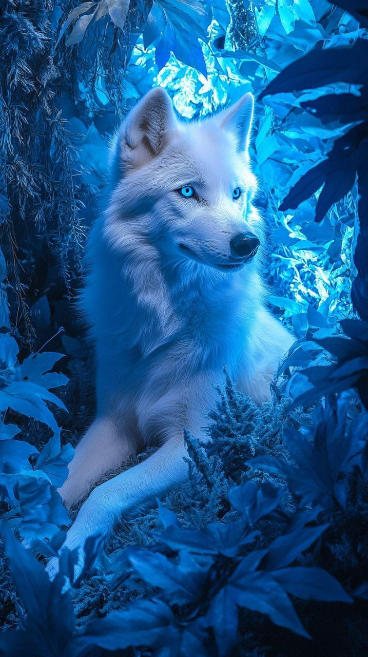 White wolf with blue eyes Blue wallpaper