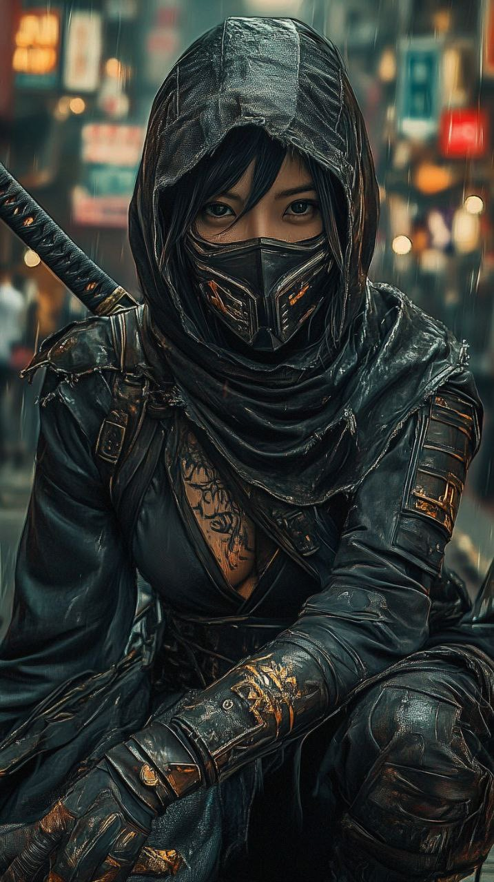 Women wearing black ninja attire